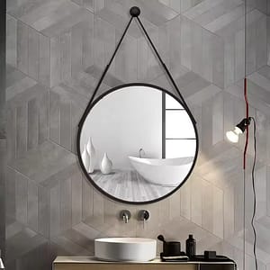 Hanging Framed Round Mirror With Belt