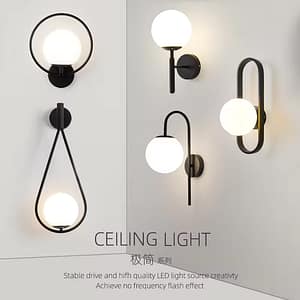 Nordic Modern Luxury Glass Lamp Holder Black Color series Bedside LED Wall Lamp