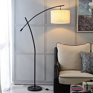 Linen Shade Tall Brass Arc  Floor Led  Lamp LED