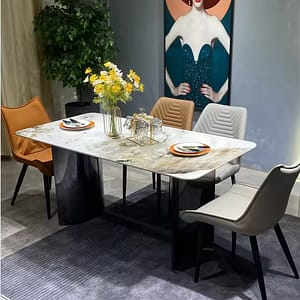 Trending Slate Dining Table Set Chairs Gold Metal Steel Stainless Style Dining Room Furniture