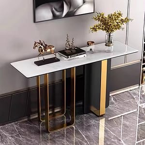 marble top stainless steel base hallway corner console