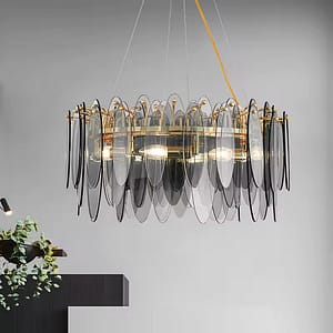 Large Round Ceiling Amber Glass Crystal Chandelier