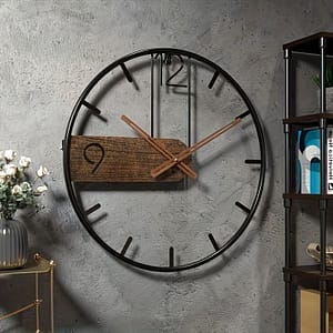 Metal and wooden wall clock