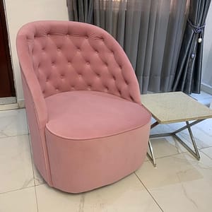 Modern Stainless Steel Base Velvet Tufted Swivel Barrel Chair