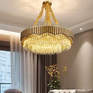 Light round stainless steel crystal chandelier