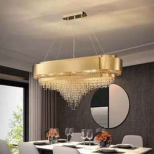 Golden crystal led modern pendant light oval-shaped