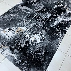 Modern Industrial Abstract Rug in Black and Grey