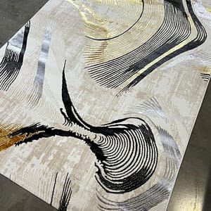 Metallic Abstract Rug with Swirling Lines
