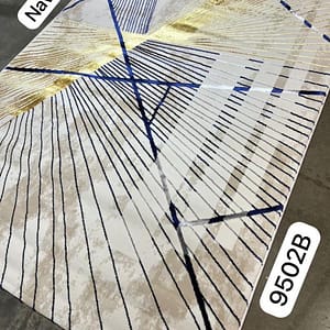 Navy Blue Geometric Rug with Gold Accents