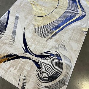 Modern Abstract Rug in Navy Blue and Gold