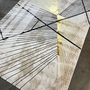 Contemporary Geometric Rug with Gold Accents