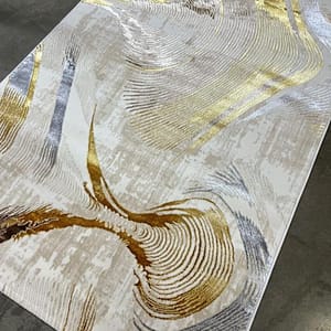 Metallic Abstract Rug with Swirling Patterns