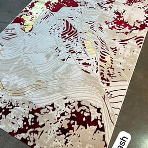 Crimson Abstract Rug with Gold Accents