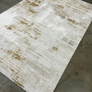 Beige and Gold Abstract Rug