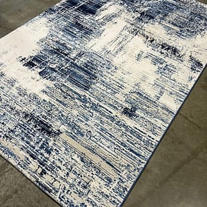 Modern Abstract Rug in Blue and White
