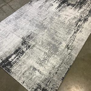 Textured Abstract Rug in Black and White