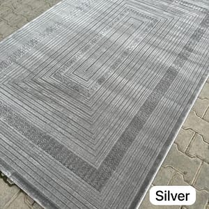 Modern Geometric Rug in Grey with Silver Accents