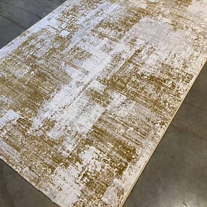 Modern Abstract Rug in Gold and White