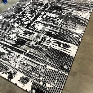 Distressed Abstract Rug in Black and White