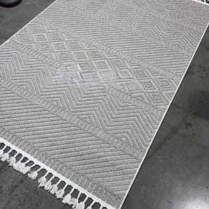 Bohemian Fringe Rug in Grey and White