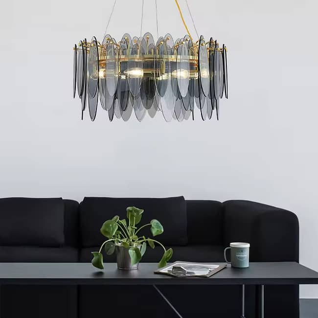 Large Round Ceiling Amber Glass Crystal Chandelier - Image 3