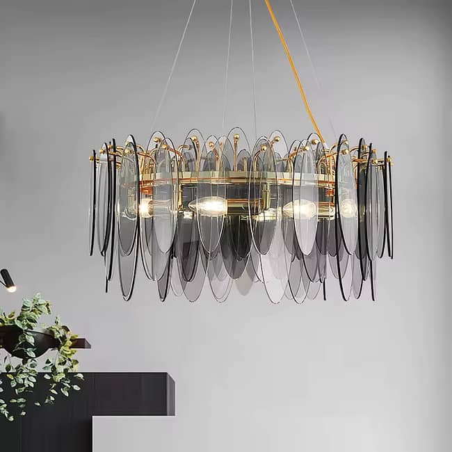 Large Round Ceiling Amber Glass Crystal Chandelier