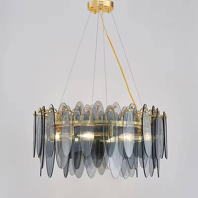 Large Round Ceiling Amber Glass Crystal Chandelier - Image 4