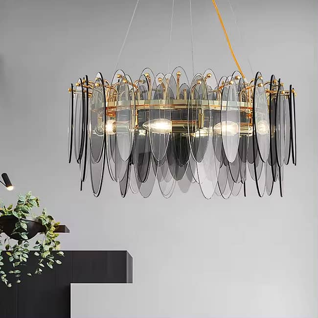 Large Round Ceiling Amber Glass Crystal Chandelier - Image 2