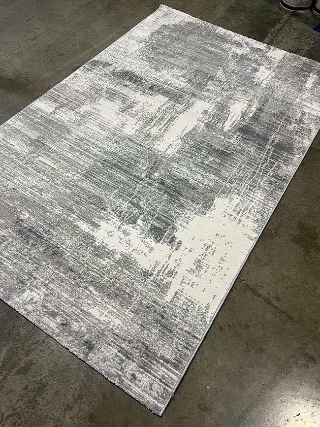Modern Abstract Rug in Grey and White